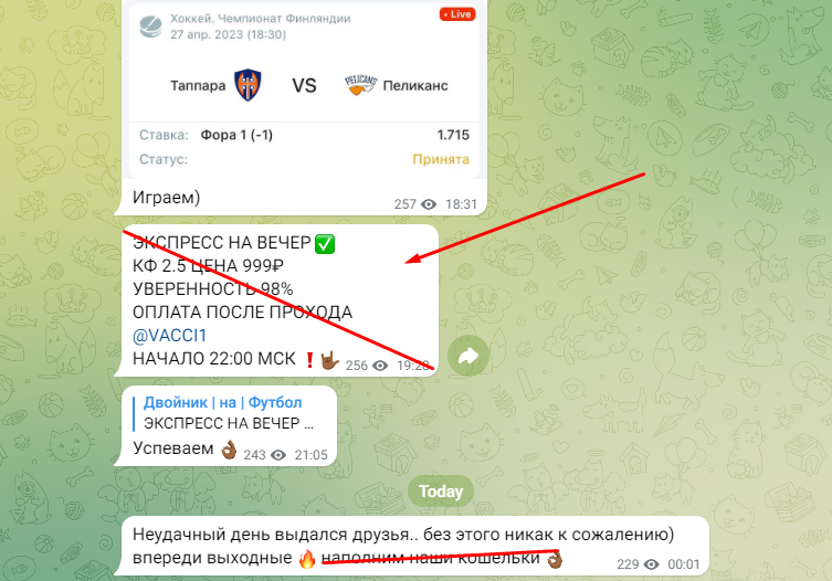 Телеграмм канал Двойник на Футбол, обман?