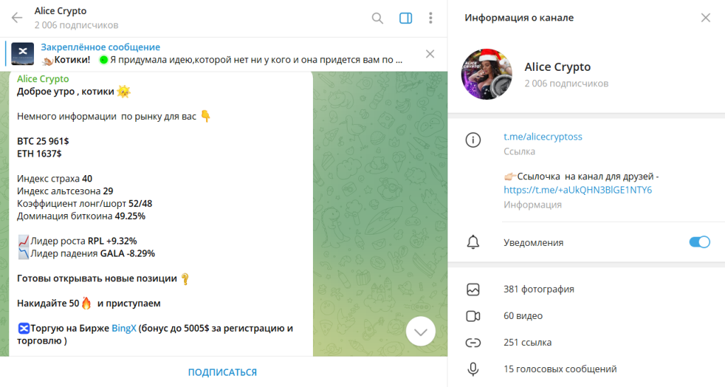 Alice Crypto: реальные отзывы про телеграм-канал. Лохотрон?