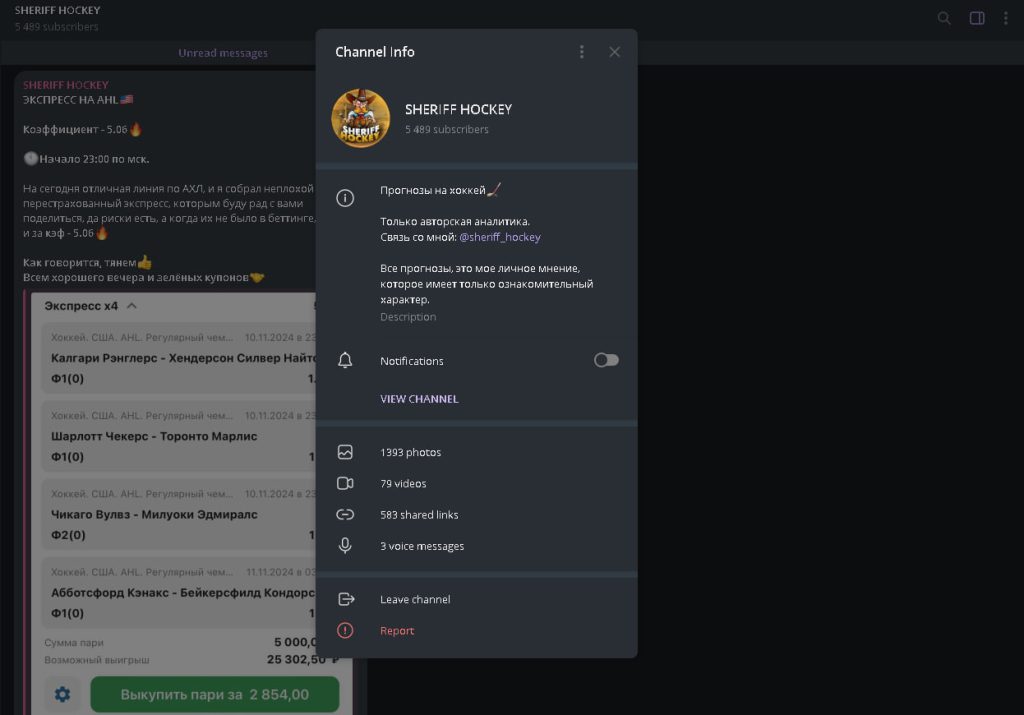 Шериф Хоккей (Sheriff Hockey): Отзывы о Telegram