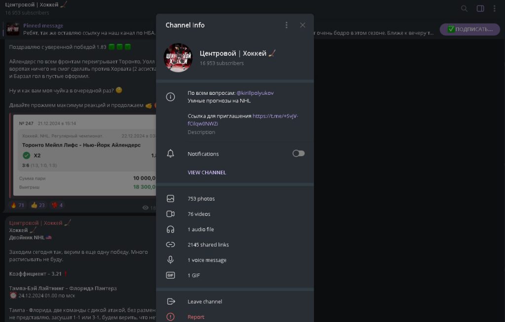 Телеграм-канал Центровой | Хоккей : реальные отзывы и разбор